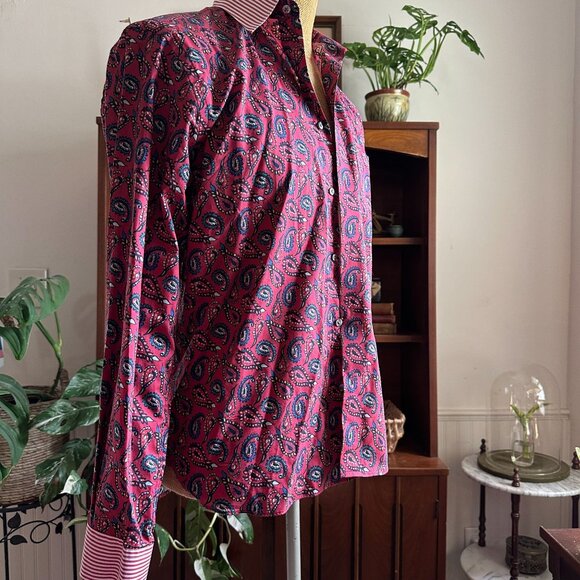Paul Fredrick Slim Fit Red Paisley Dress Shirt, Long Sleeve Cotton M - Picture 5 of 11